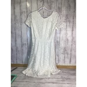 BRIDESMAY White Lace Fit & Flare Short Sleeve Dress Shell Lined